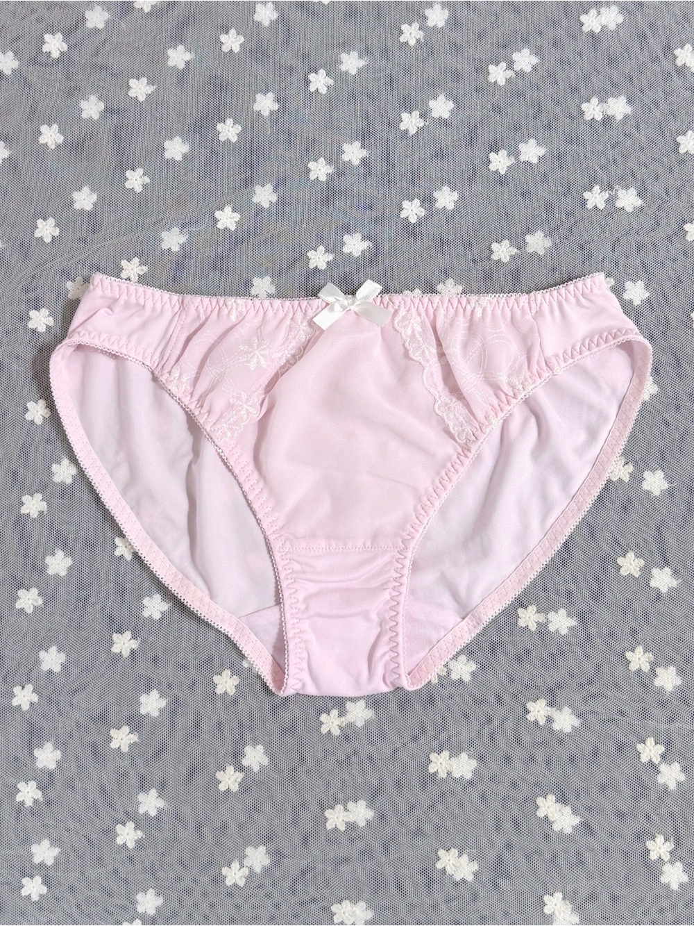 US-S/JP-L Japanese Cute Glittery Embroidery Satin Bow Smooth Nylon Panties Girls